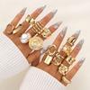 15pcs Vintage Exaggerated Pearl Irregular Ring Set For Women Fashion Asymmetrical Metal Textured Ring Holiday Date Party Jewelry