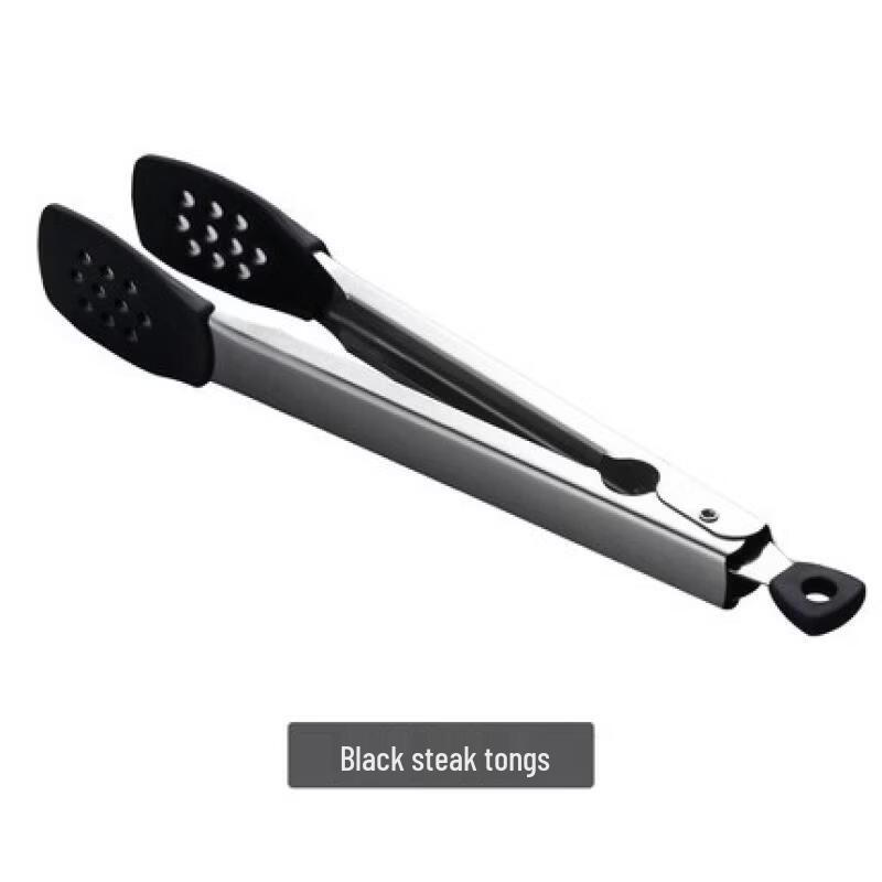 Abdo Stainless Steel Steak & BBQ Tongs with Black Silicone (2-Piece)