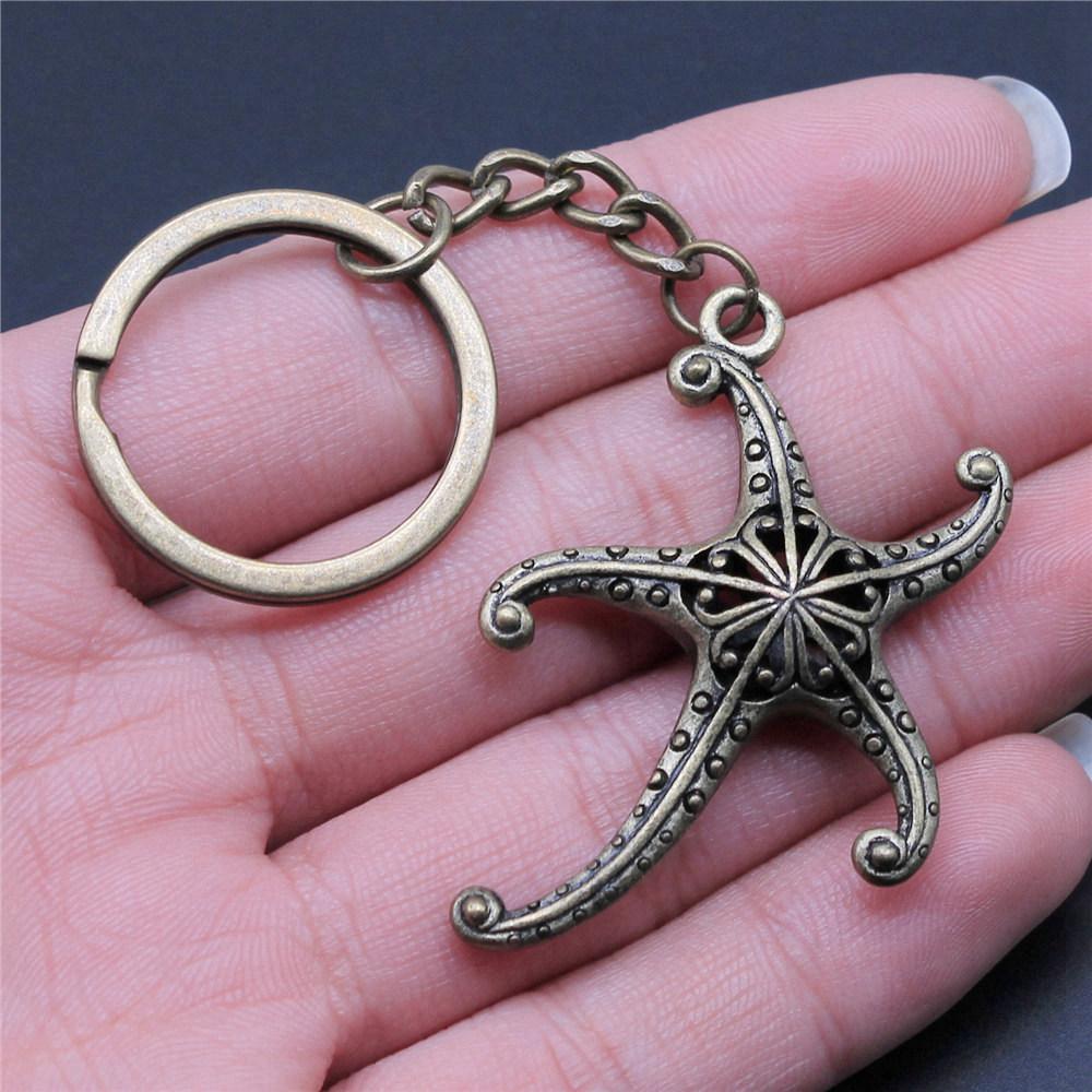 Starfish Shell Turtle Beach Ocean Keychain for Boys Trendy Boho Fathers Day Gift Classic Wallet Accessory