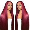 Wine Red Lace Front Wig With Trim Long Straight Synthetic Hairpiece Women Heat Resistant Fiber Natural Look