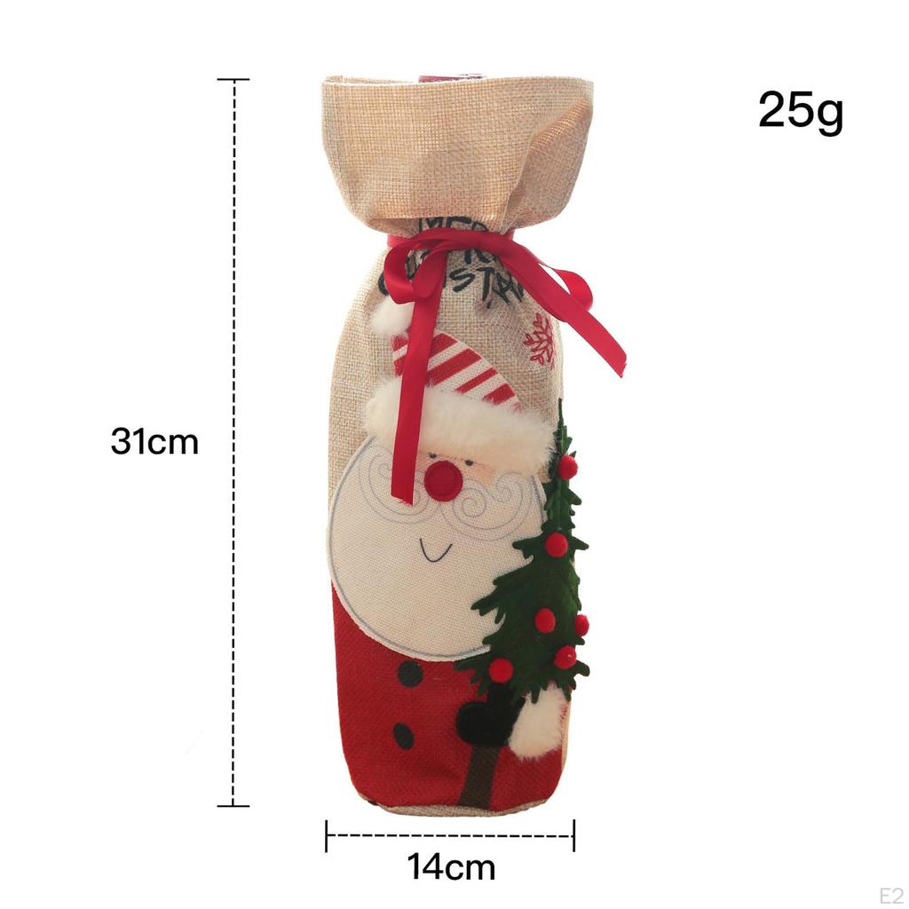 Christmas Bottle Bags Burlap Sack Drawstring Reusable for Holiday Xmas