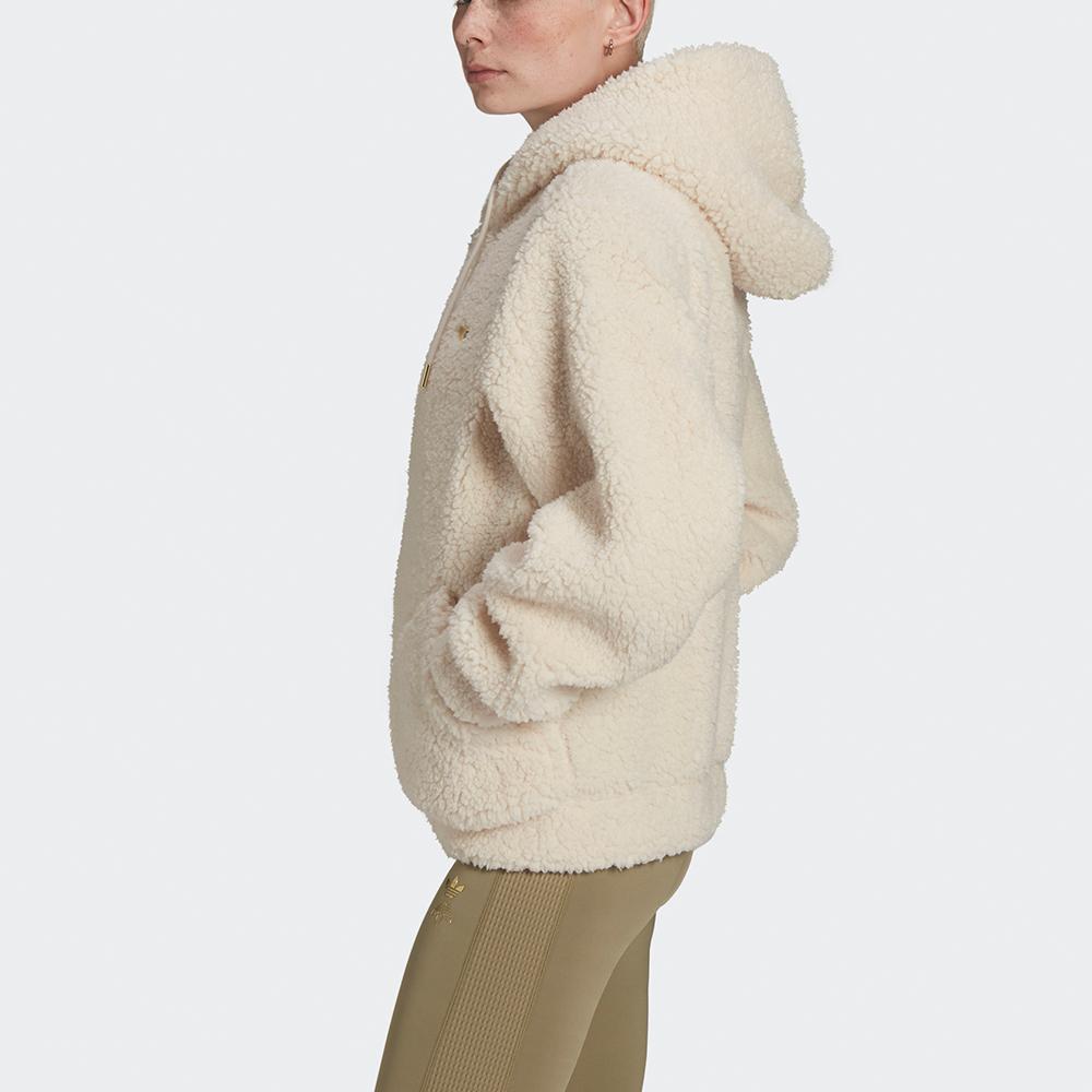 adidas Originals Sherpa Trefoil, Multi Pocket Loose Fit Thermal Sherpa Hood Jacket Winter Women's Ecru HG6677