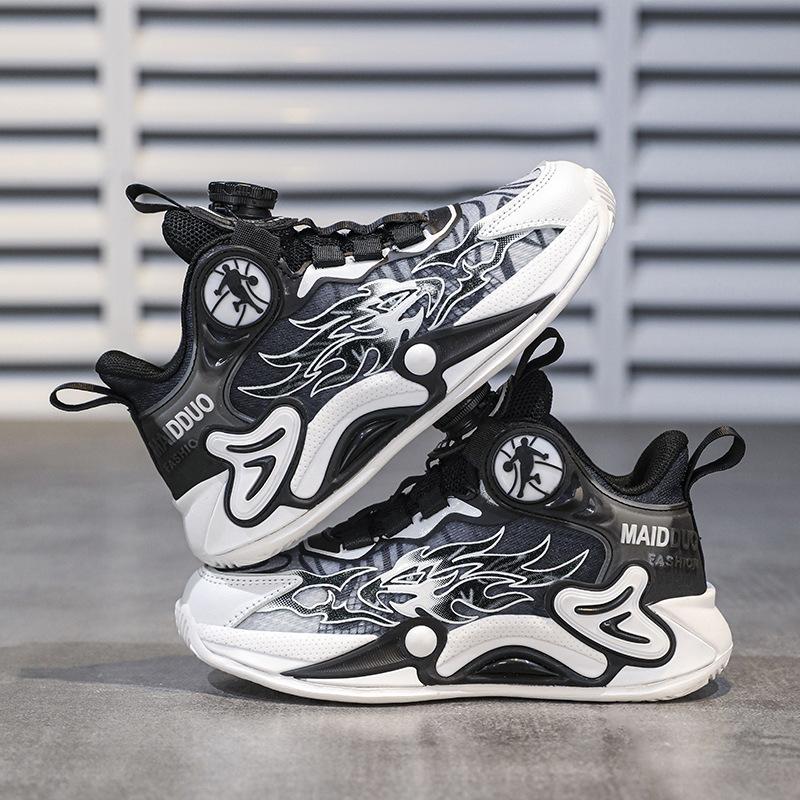 Children's basketball shoes boys' shoes summer 2025 new student sports shoes running rotating button mesh breathable