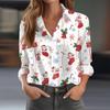 Women's Christmas Print Long Sleeve Casual Button Down Shirt Top