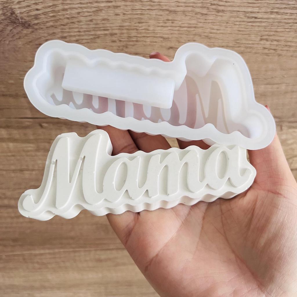 Mother's Day Concrete Vase Silicone Mold Letter Mama Flower Vase Gypsum Molds Ornaments Vase Business Card Holder Plaster Mould