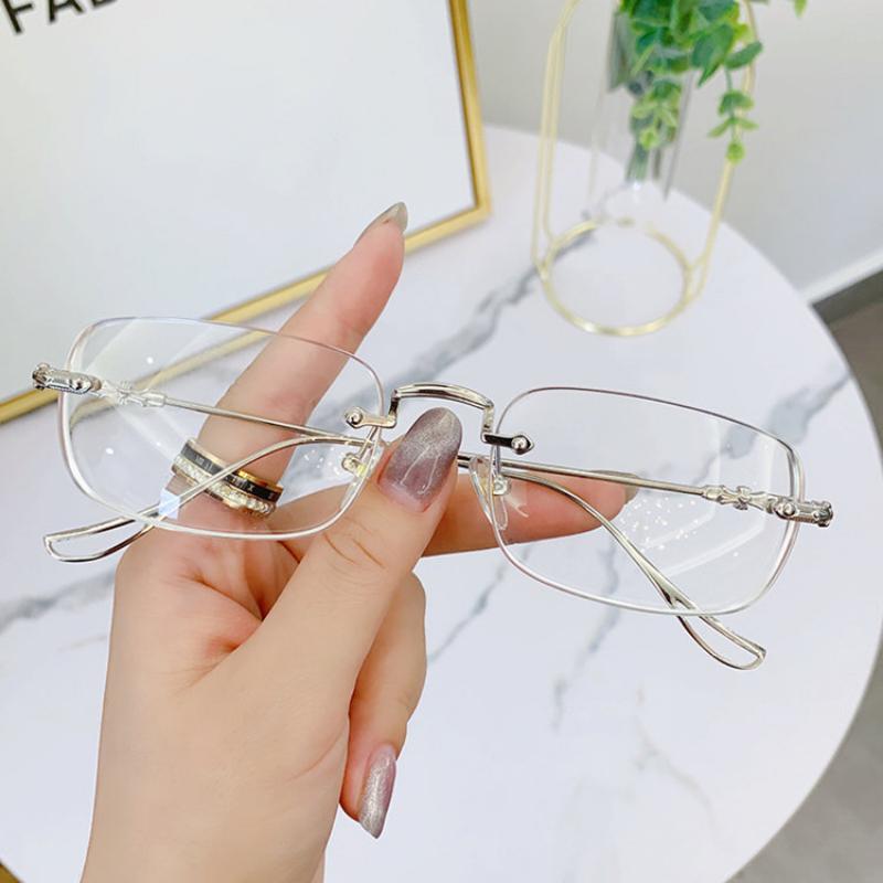 Fashion Rectangular Female's Myopia Spectacles Unisex Rim-Free Minus Diopter Eyeglasses Trendy Near-sighted Eye Spectacles with Diopters