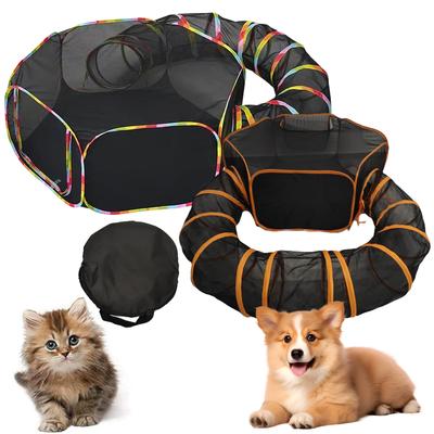Outdoor Folding Play Tent Tunnel Large Pet Tunnel Cat Enclosures 2-in-1 Big Foldable Pet Playpen for Hamster Guinea Pig Rabbits