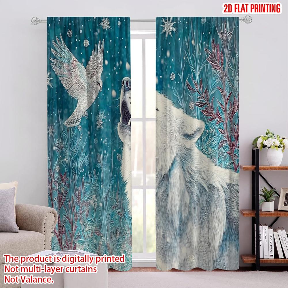 

2pcs 2D flat printing Happy St Patrick s Day Window Drapes snow Wolf Polyester Without Electricity Festive Holiday for All 100*130 Grommet Top 1pcs