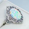 Vintage Inlaid Faux Opal Women's Ring Dazzling CopperColor Hand Carving Hollow Daily Wear Party Jewelry Anniversary Gift