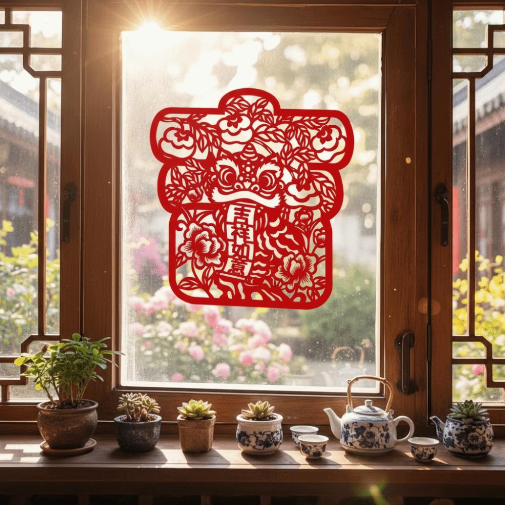 Horse Blessing Design Window Flowers Stickers Removable Self-Adhesive Wall Stickers Hollowed-out Thickened New Year Stickers