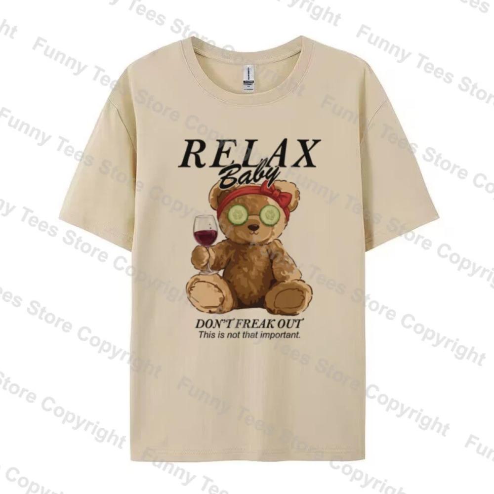 

Relax Cute Funny Cartoon Bear T Shirt Oversized Vintage Streetwear Mental Health T-Shirts Women Short Sleeve Graphic Tee S