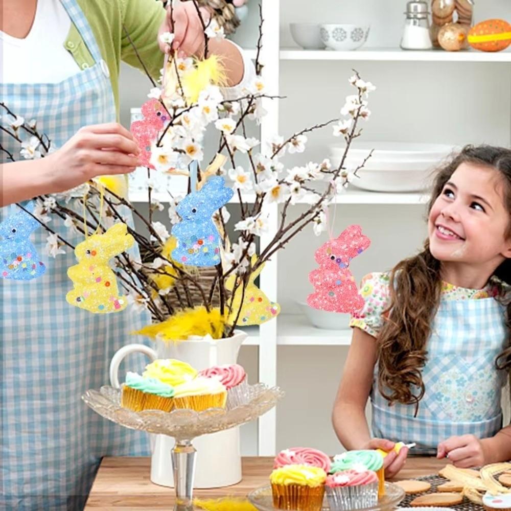 6Pcs Colorful Foam Easter Rabbit Animal Mold Easter Bunny Decor Sequin Bunny Ornament  Kids Gift