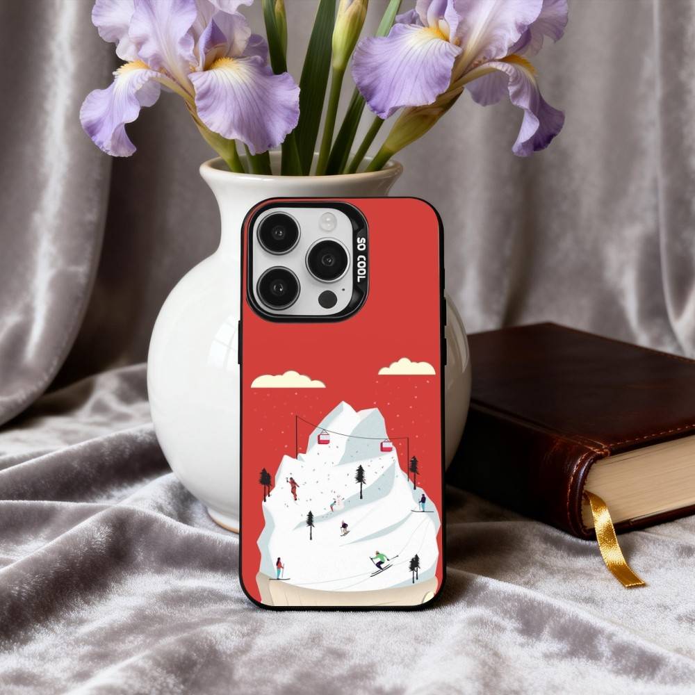 S-Schneeberg S-Skifahren Ski Handyhülle Für iPhone17,16,15,14,13,12,11 Plus,Pro Max Schwarz Candy Silber Beschichtet Hülle