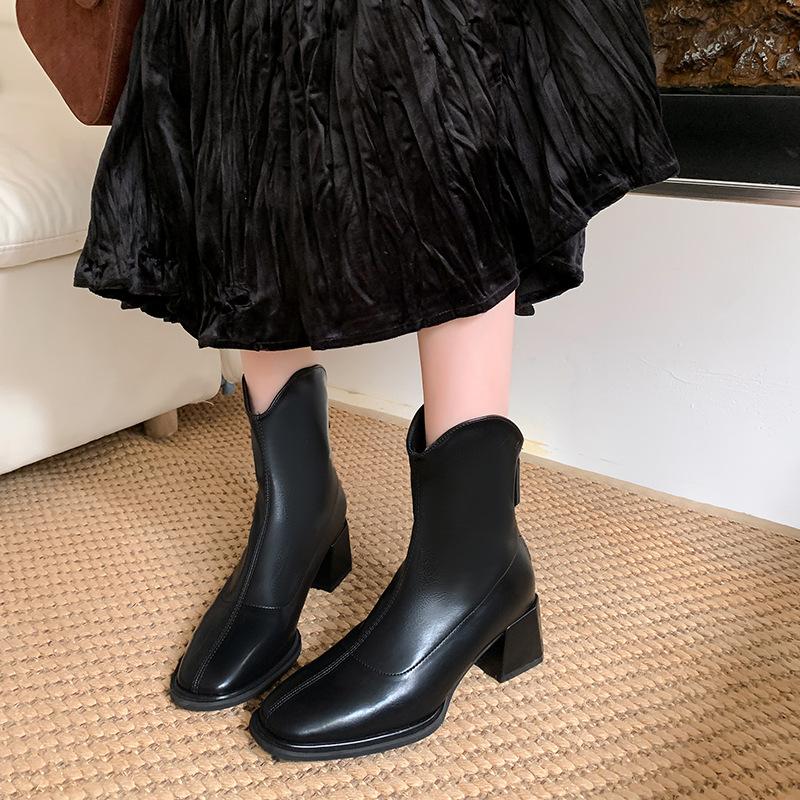 

Осень новые квадратный носок толстый каблук эластичные ботильоны тонкие ботильоны белые короткие ботильоны зима средние ботильоны 40