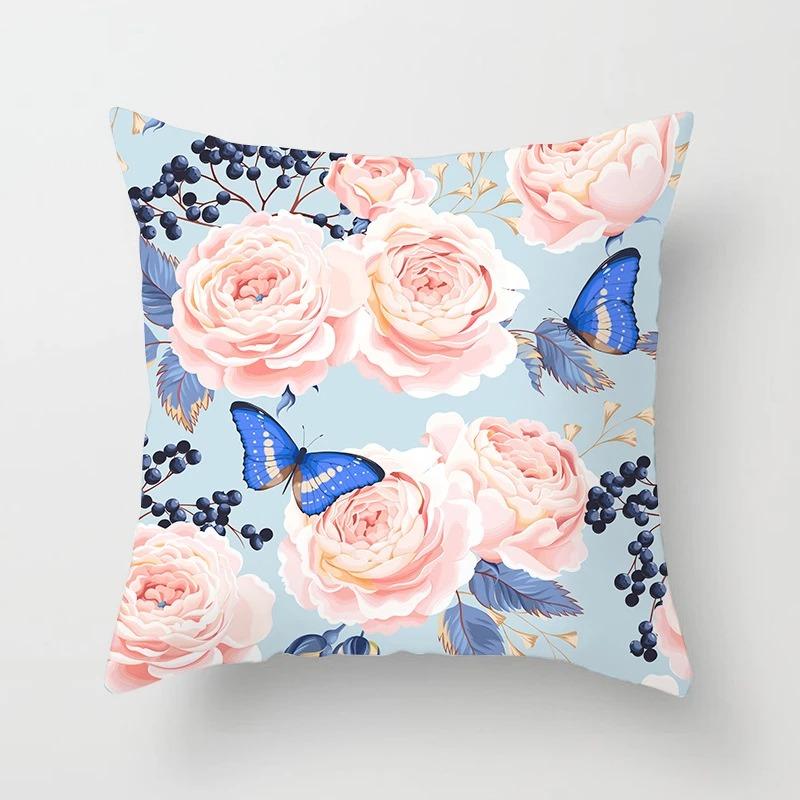 Flower Butterfly Print Pillowcase Car Ornaments Office Living Room Home Pillowcase