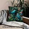 2D flat- Tropical Teal Parrot Jungle Floral Throw Pillow Cover Botanical Greenery Cushion Case for Home Sofa Bedroom Decor