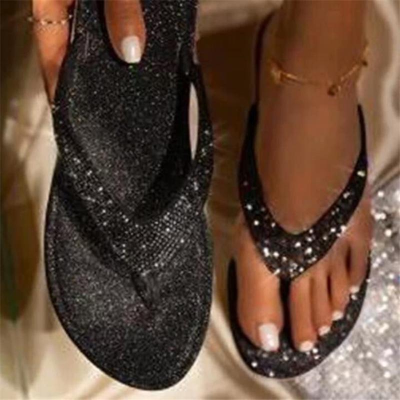 WTEMPO Women Summer Rhinestone Slip On Casual Open Toe Flat Soft Bottom Slippers Girl Flip Flop Wholesale Dropshipping