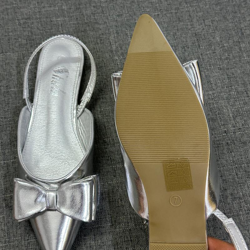 Fashion 2025 Sandals Flat Summer Shoes Woman New Without Fashion Comfort Silver Outside Pointed Girls Closed Retro Casual Scandals Toe