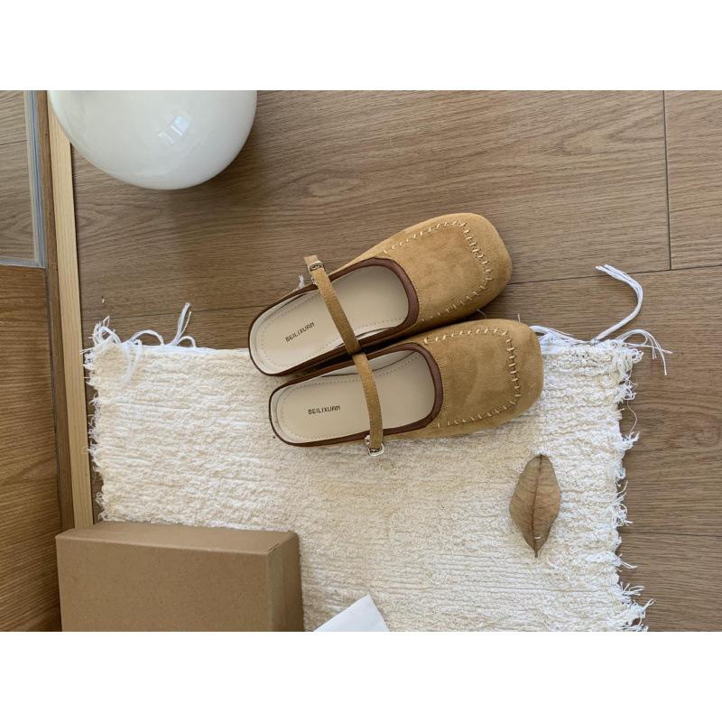 Retro Mary Jane Schuhe mit flachem Boden, Frühling und Herbst neu, eckige Spitze, Wort mit flachem Ausschnitt, modisch, vielseitig, Temperament, Halbslipper