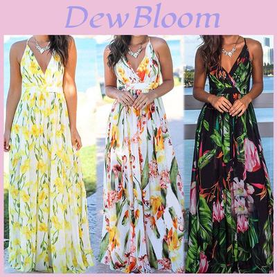 Elegant Women's Boho Long Maxi Dress With Floral Prints For Summer Parties And Beach Events