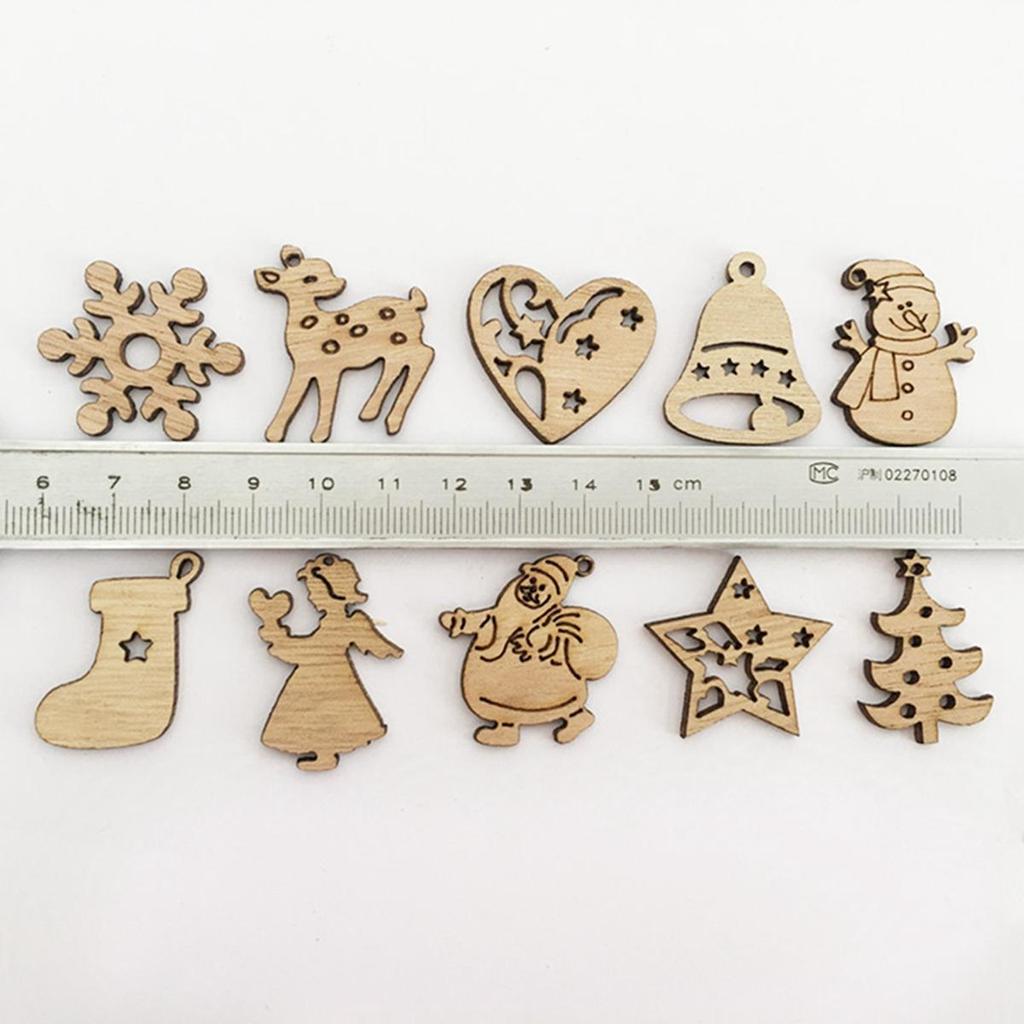 50Pcs Christmas Tree Wood Ornaments Cartoon Card DIY Party Decoration Santa Claus Snowflake Home Craft Supplies