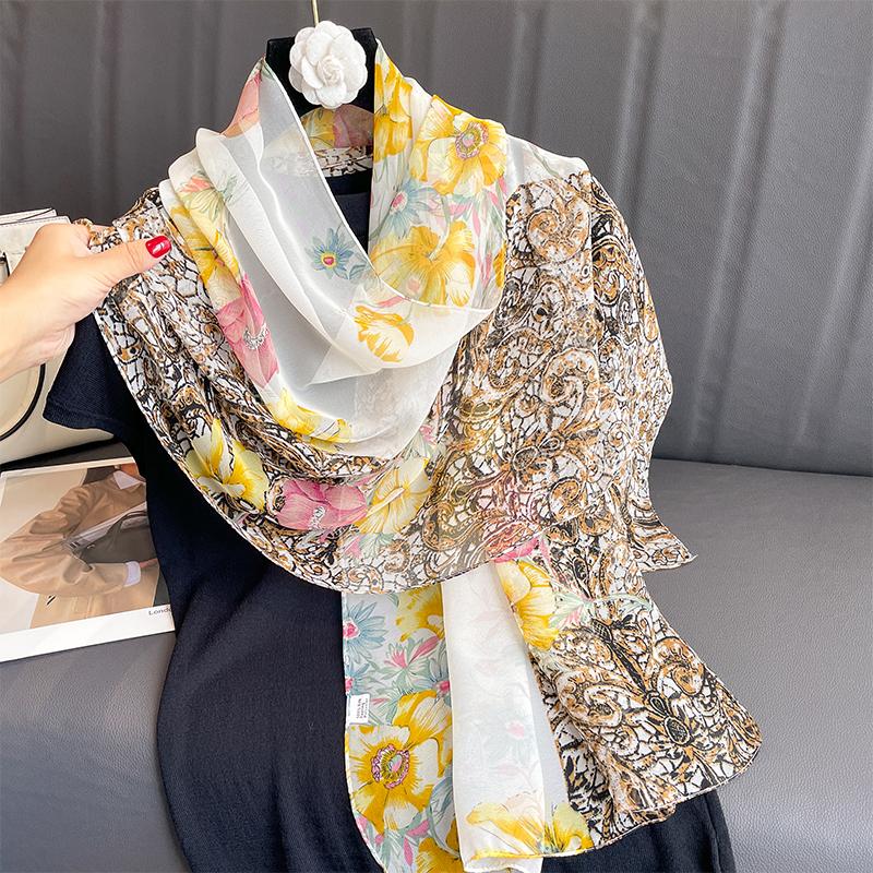 Spring Scarf For Women, Luxury Design, Smooth Silk Scarf, Soft Muslim Headband, Beach Shawl.