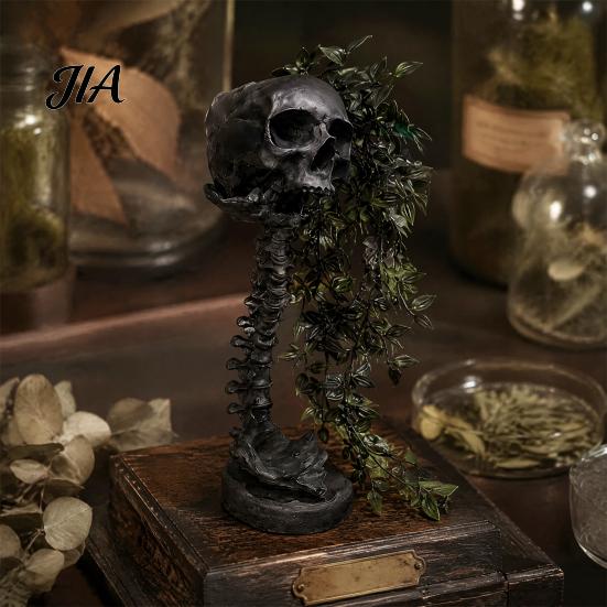 Gotycka Czaszka Doniczka na Sukulenty Pothos, Kreatywna Doniczka Szkielet w Stylu Vintage Metalowym Sztuka Cmentarna Kolumna Kręgosłupa, Pojemnik na Rośliny Liściaste