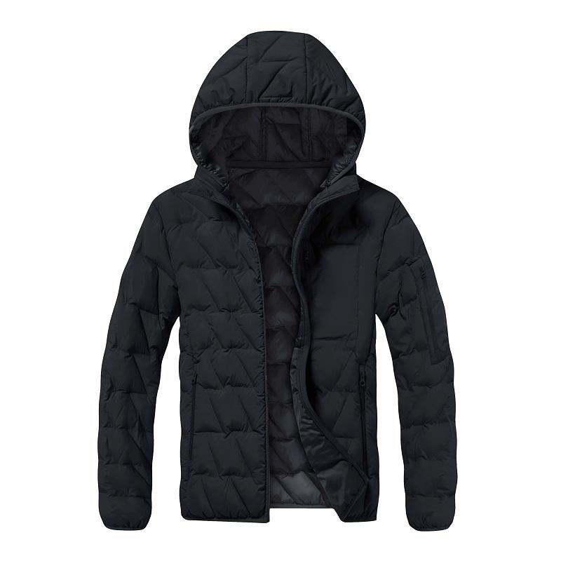 Men Hooded Lightweight Padded Jacket Zipper Quilted Warm Casual Outerwear Coat