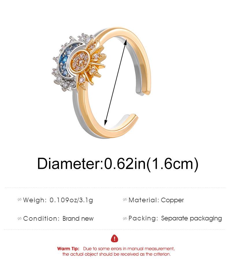 3ks/Sada Pár Náhrdelník s přívěskem Slunce a Měsíce a Otevřený Prsten Dárková Sada, Retro Design, Sada s Diamanty Pro Ni