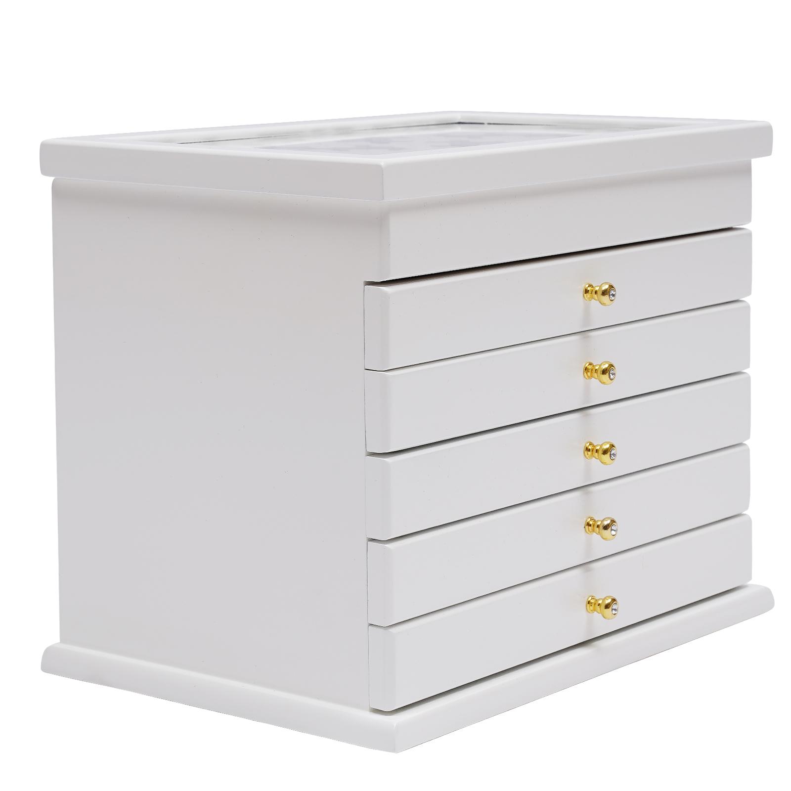 

Vintage Wooden Jewelry Box, 6-Layer Large Jewelry Organizer with Lock, Portable Jewelry Storage Case for Women, Gift for Her білий