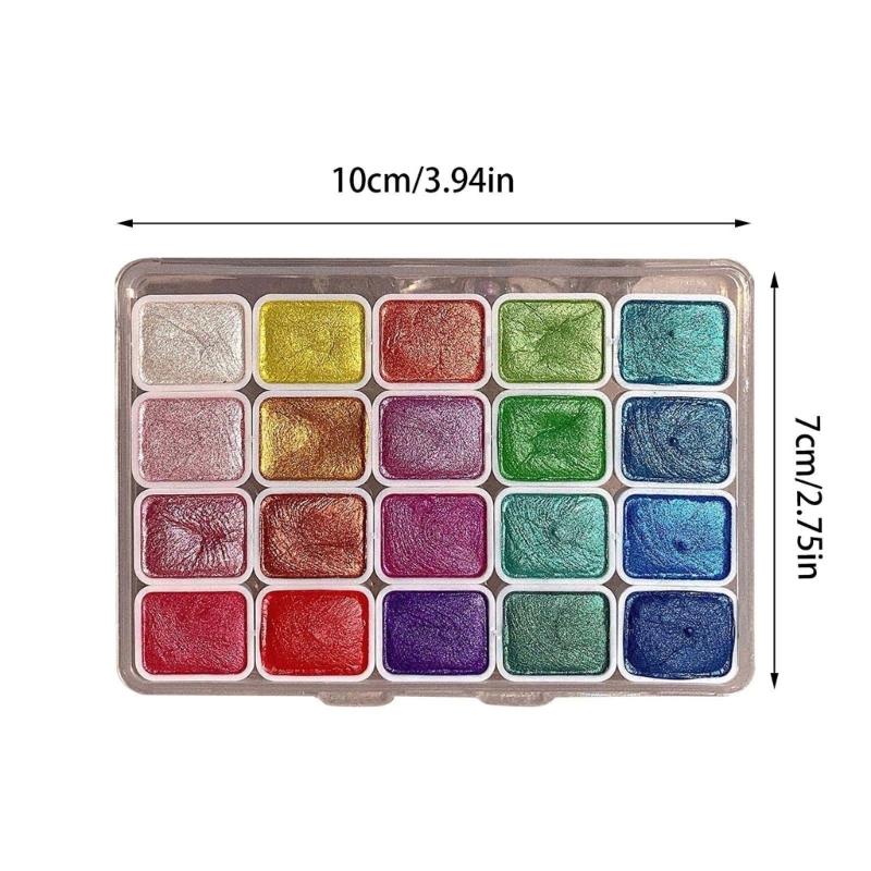 20 Colors Glitter Watercolor Paints Professional Artist Set for Painting on Paper Wood Stone Rock Fabric, DIY Nail