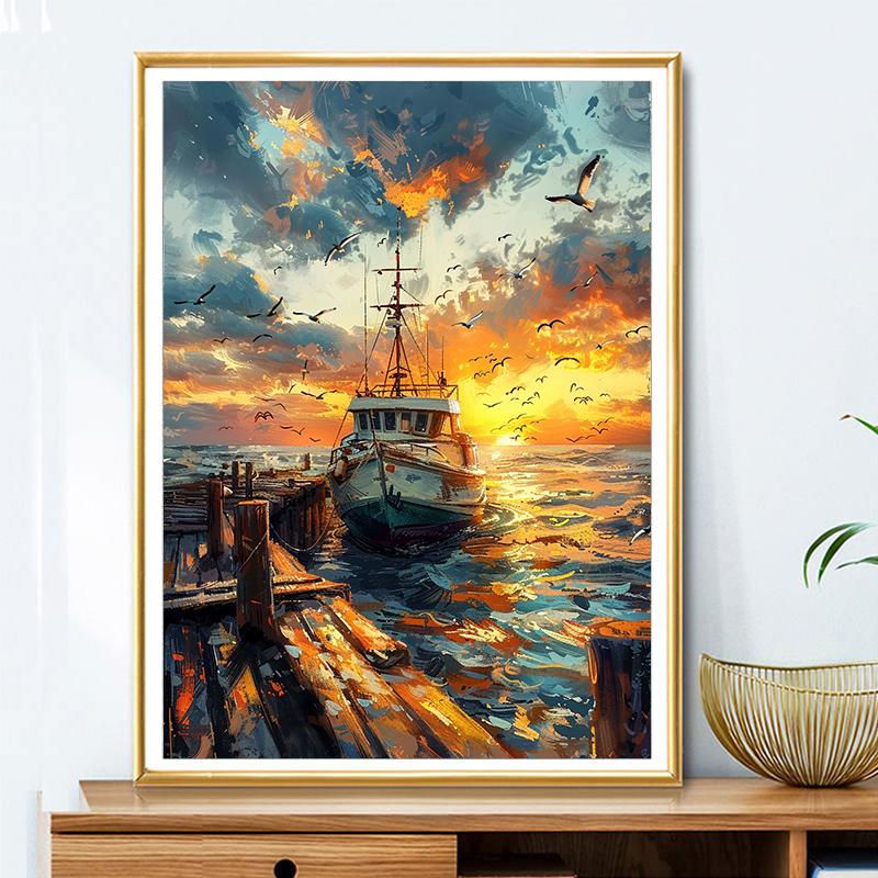 5d DIY Diamond Painting Cross Stitch Oil Painting Ocean Steamship Diamond Embroidery Mosaic Scenery Full Round Drill Home Decor