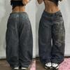 Women's Retro High Street Wide-Leg Denim Trousers Washed High-Waisted Casual Stylish Denim Trousers
