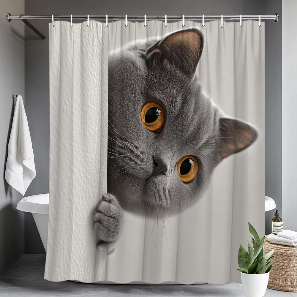 Waterproof Mildew Resistant Shower Curtain With Hooks Cute Simple Design Easy Install Washable For Home Hotel Bathroom Decor