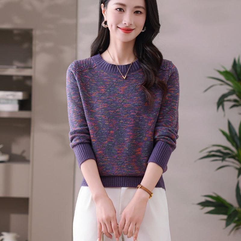 

Осень Зима С Круглым Вырезом Свободный Повседневный Лоскутный Свитер Женский Тренд Мода Все-сочетаемый Вязаный Пуловер Топ S фиолетовый