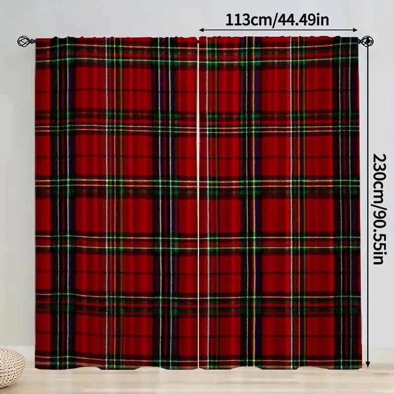 Moderne karierte Vorhänge, Schlaufenaufhängung, Schlafzimmer- und Wohnzimmerdekoration, Heimdekoration, Weihnachtsdekoration