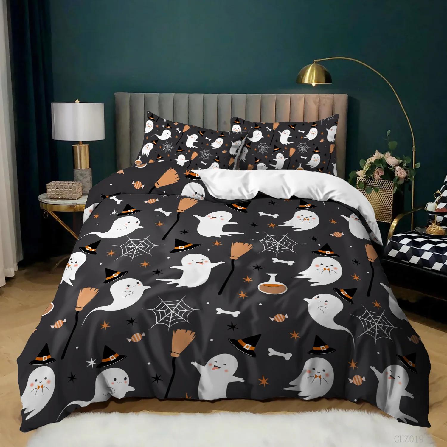 

Halloween Cartoon Pumpkin Ghost Lantern Bedding Set Boys Girls Twin Queen Size Duvet Cover Pillowcase Bed Kids Adult 70x133cm 2pcs