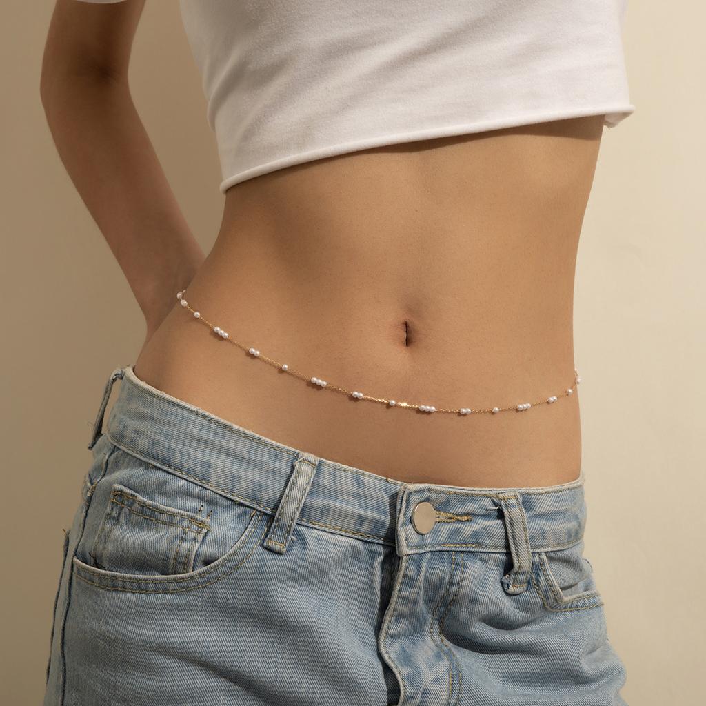 Catena della pancia estetica vintage sexy perline sottili catena del corpo catena della vita cintura Y2K streetwear estate donna moda gioielli per il corpo