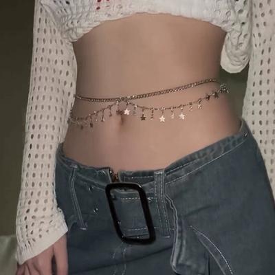 Modische Glänzende Strass-Hüftkette Für Damen Mädchen Einfach Sexy Strand Bikini Mehrschichtige Strass-Stern Quaste Körperketten
