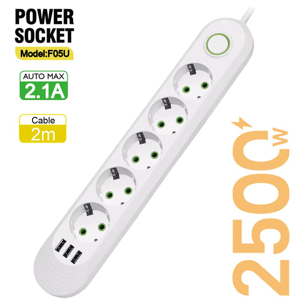 EU-plugg AC-uttak Smart Home Multiprise Power Strip Forlengelsesledning Strømuttak Nettverksfilter Med USB-porter Hurtiglading