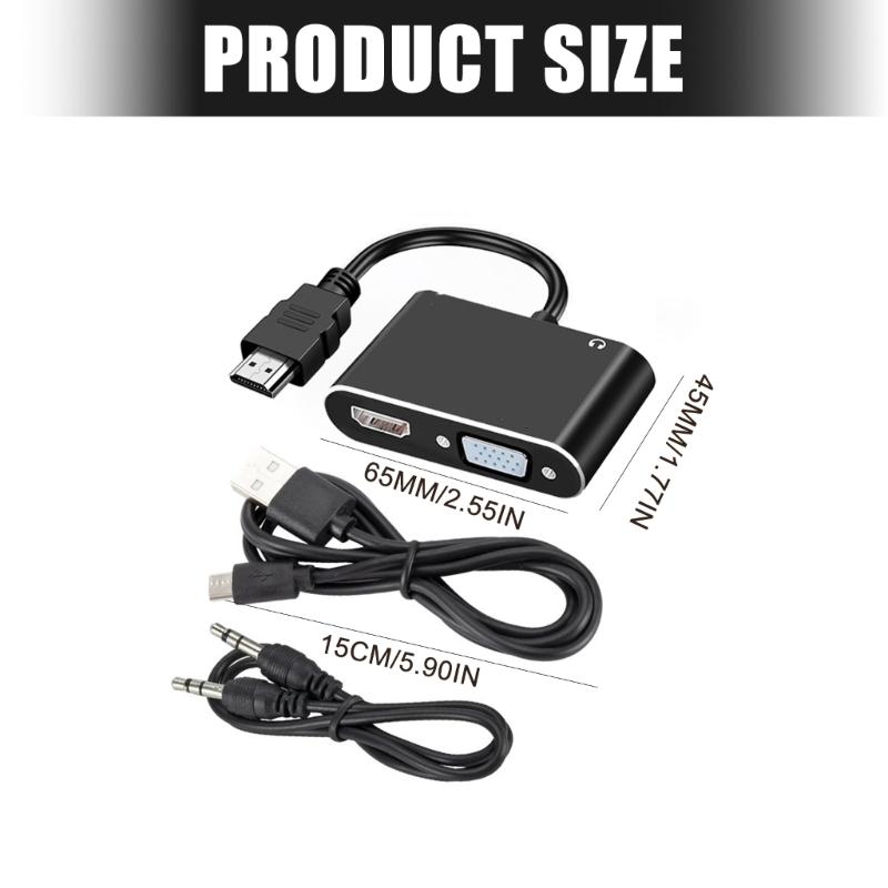 1080P Resolution VGA Adapter with Audios Port Plug and Play for Multiple Systems Portable Converter