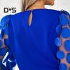 Fall Spring Women Shirt See Through Mesh Solid Color Round Neck Flower Decor Long Sleeve OL Commute Style Pullover Elegant Women Blouse