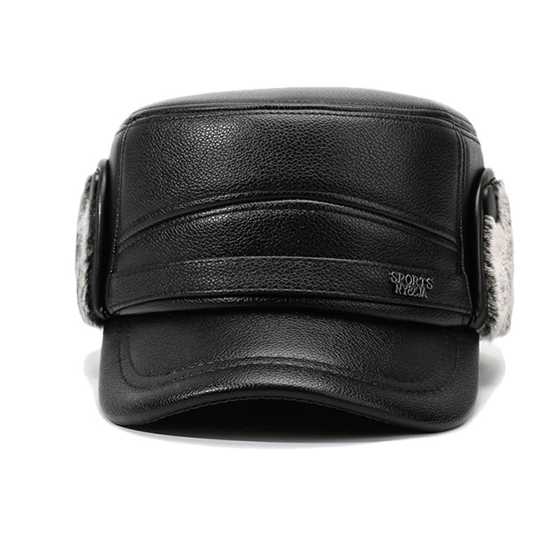 Middle-Aged and Elderly Hat Men's Winter Warm Father Grandfather Leather Hat Velvet Cold-Proof Old Man Ear Protection Flat Cap