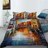 Oil Painting Series Urban Scenery Digital Printing Quilt Cover Pillowcase Two Or Three Piece Set Polyester