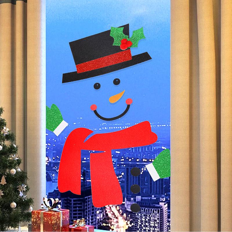 Christmas Decorations Sticker Non-Woven Elk Christmas Tree Snowman Door Stickers DIY Felt Window Wall Sticker Christmas Supplie