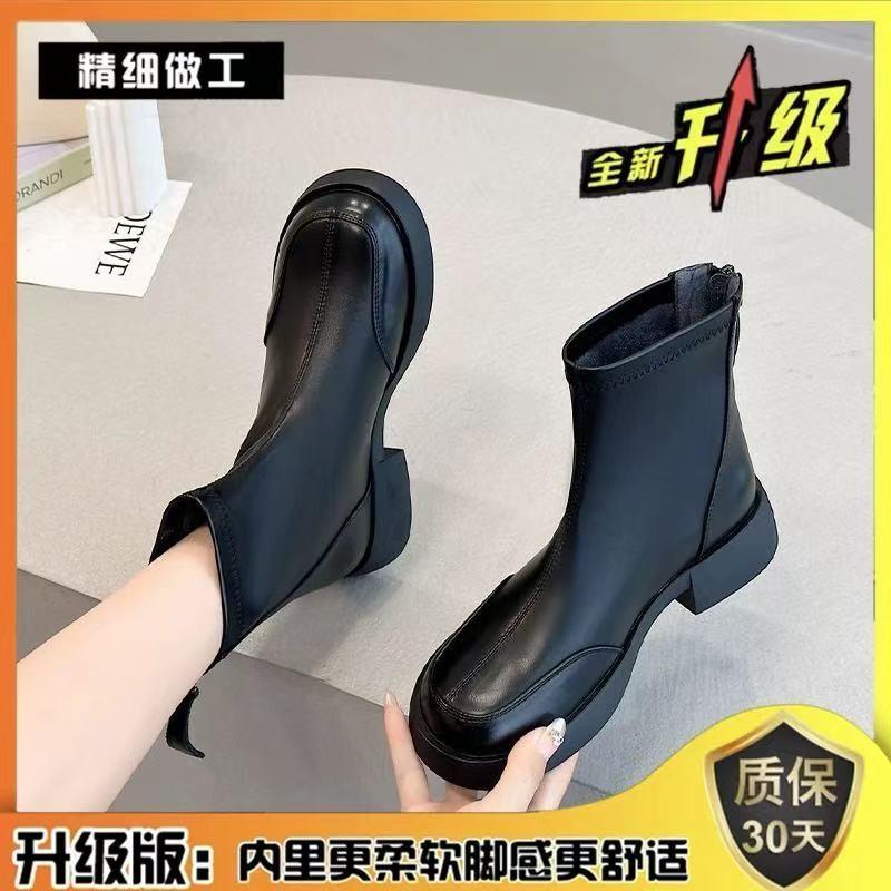 Martin boots autumn and winter popular British style square head and ankle boots square heel short leather boots women's versatile boots rear zipper