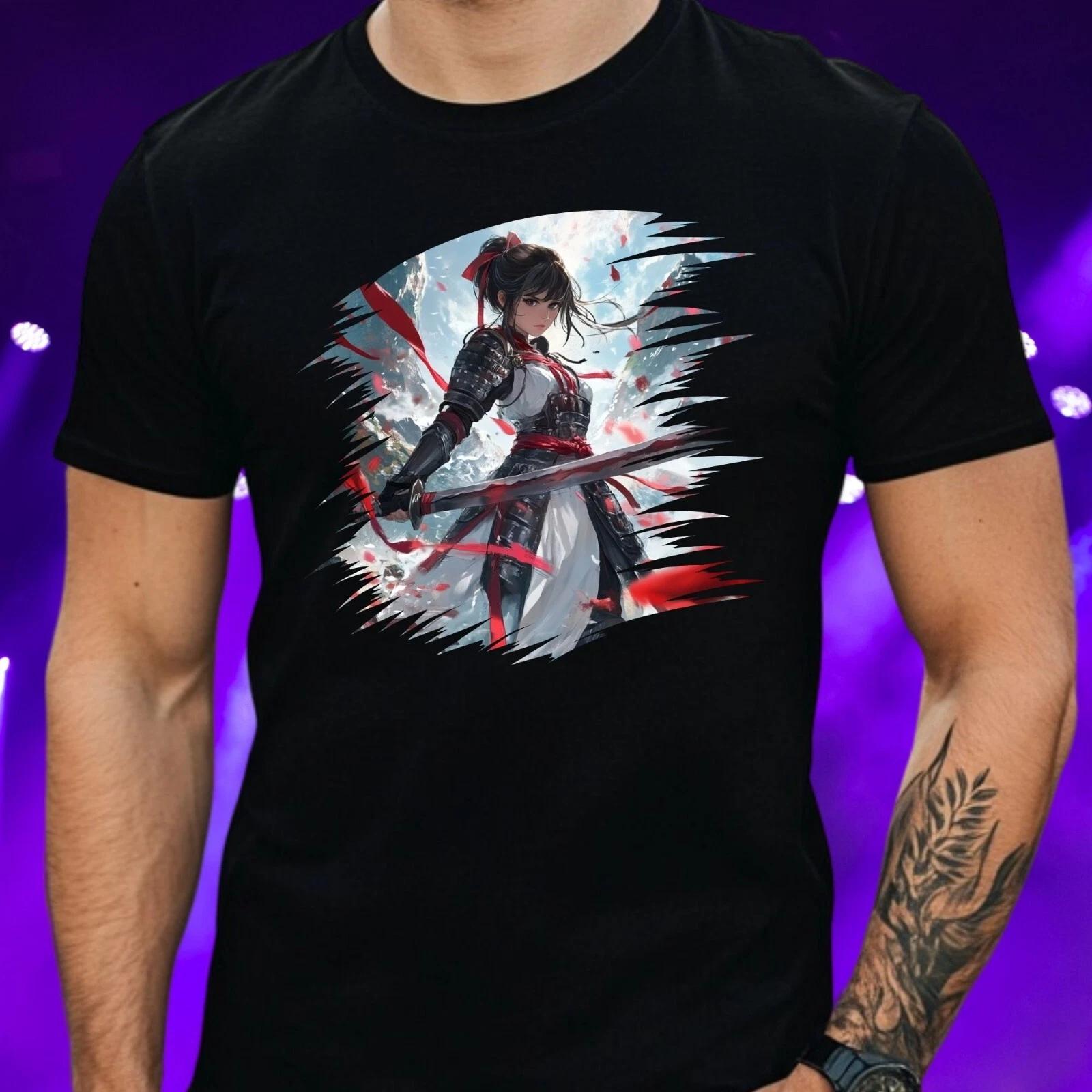 T-Shirt Herren Anime Kriegerin Motiv Baumwolle Größe S bis 5XL XL