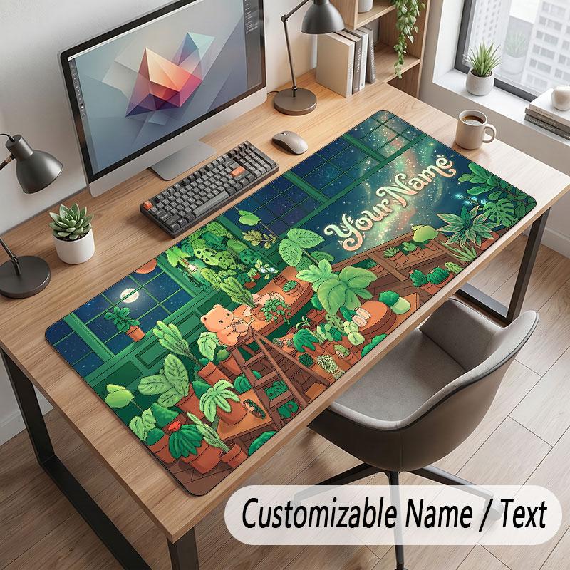 Floral Garden Theme Customized Mouse Pad Personalized Print Name Text Desk Mat For Home Office Table Decor