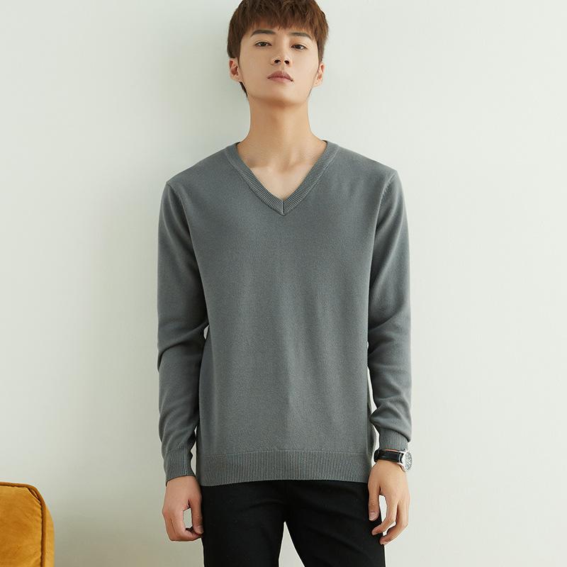 Autumn and Winter V-neck Round Neck Men's Knit Sweater Simple Wind Wild Color Pure Color Pullover Sweater Bottoming Business Sweater