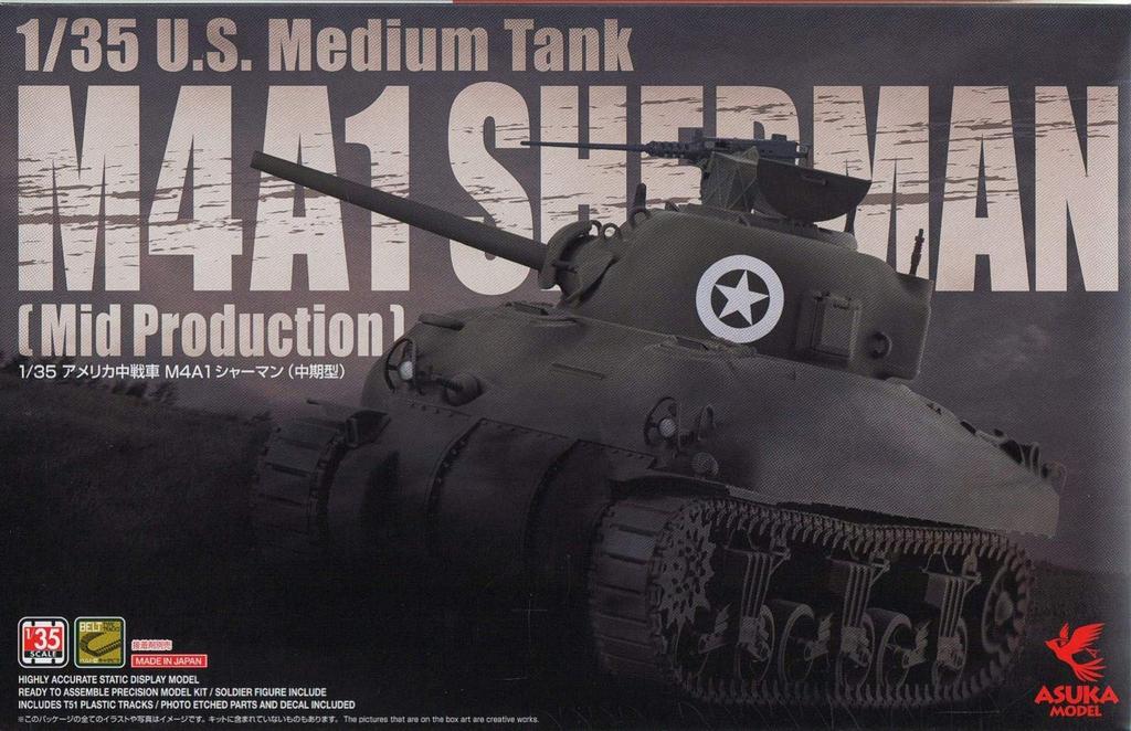 ASUKAMODEL 1/35 Scale US Army Medium Tank M4A1 Sherman (Mid Production) Plastic Model 35-010